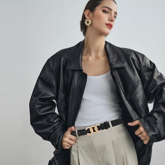 Women Belt for Jeans Dress Cinch Waist Belt for Ladies Faux Leather Belt with Go - Picture 2 of 6